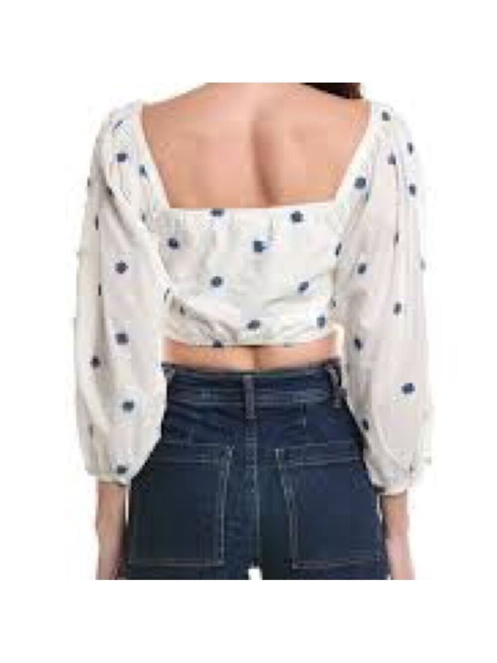 FARM RIO White and Blue Floral Crop Top Sz Large - Picture 3 of 12